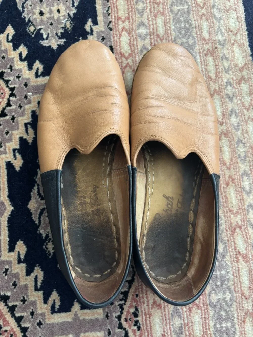 Sabah Two-Tone Camel Black Leather Shoes Men's 44 / US 12